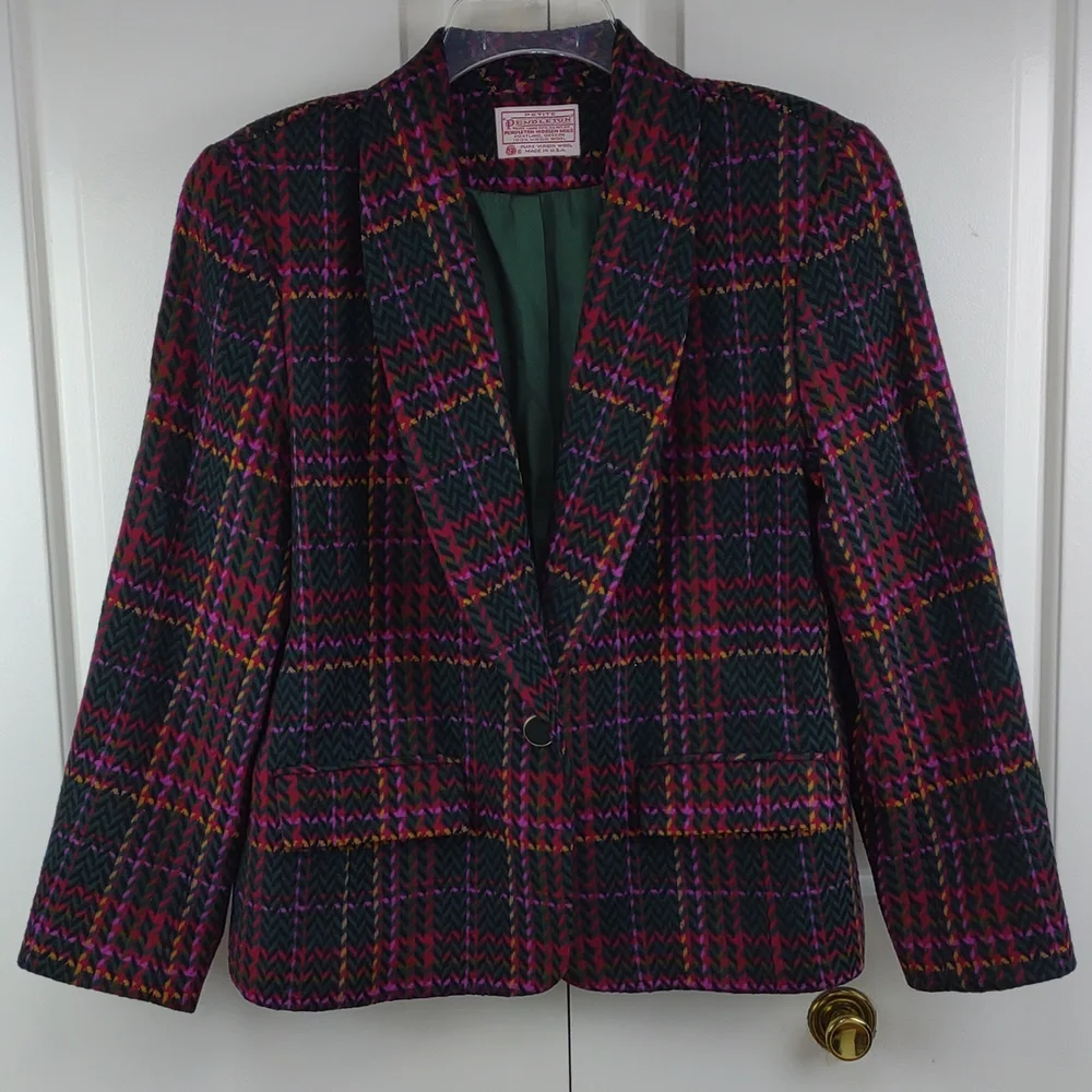Pendleton Petite 100% Wool Fully Lined Single Button LS Plaid Blazer Jacket Sz 6 - Picture 2 of 12